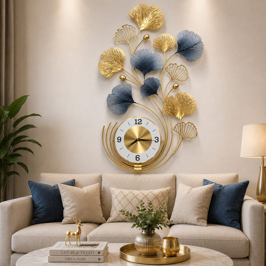 Golden Leaf Metal Wall Clock