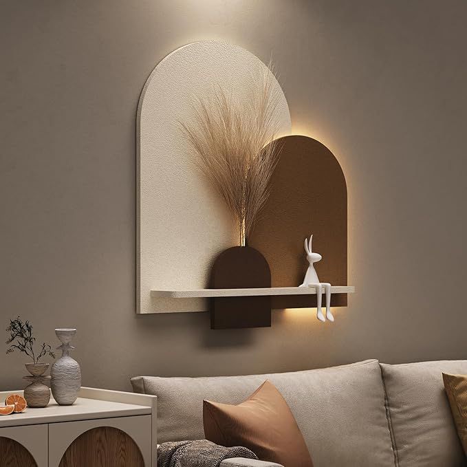 Modern Arch Wall Shelf with LED Accent Lighting | Luxury Decorative Floating Shelf | Contemporary Wall Art Décor