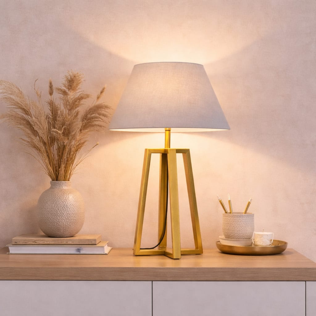 Modern Gold Geometric Table Lamp – 24 Inch Bedside Light
