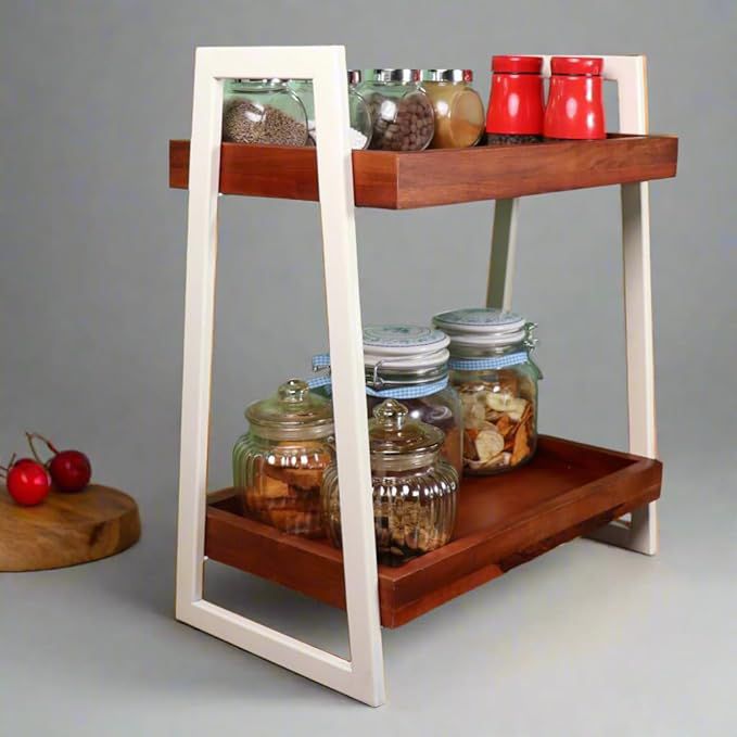 2-Tier Kitchen Counter Organizer Shelf – Wooden & Metal Storage Rack