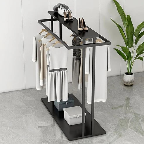 Double Hanging Rack with Shelves FreeStanding Clothes Display Stand Commercial Quality for Retail Stores Boutiques LaundriesVersatile Clothing nizer