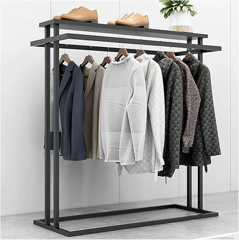 Double Hanging Rack with Shelves FreeStanding Clothes Display Stand Commercial Quality for Retail Stores Boutiques LaundriesVersatile Clothing nizer