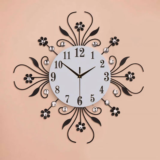 Wall Clock for Home Stylish 20 inch dial 8 inch Black Colour Beautiful Flower Design Antique Style Art Unique Office Decor Iron...