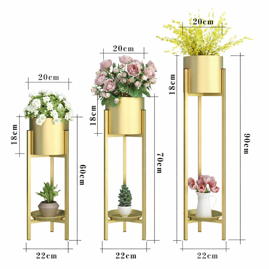 Modern Metal Floor Plant Stand with Planter Pots – Set of 3, Elegant Gold Flower Stands for Home Decor