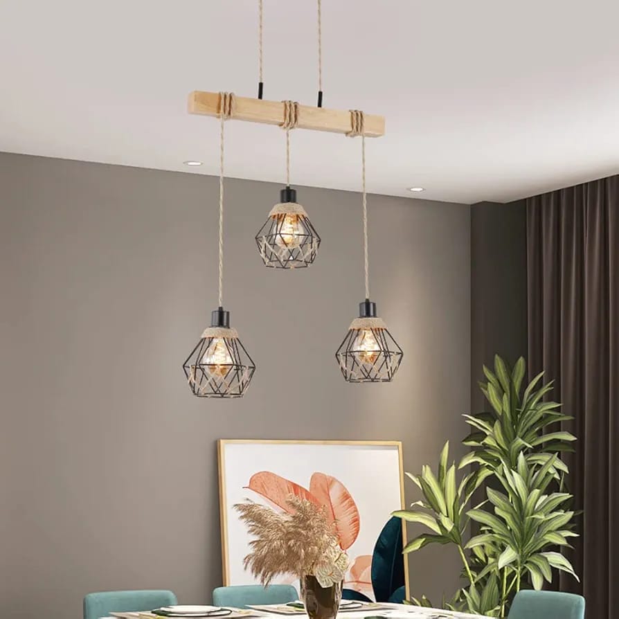 Rustic 3-Light Pendant Lamp with Rope Design – Industrial Hanging Ceiling Light