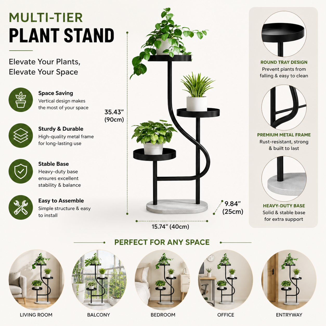 Modern 3 Tier Plant Stand for Home | Stylish Indoor Outdoor Flower Stand