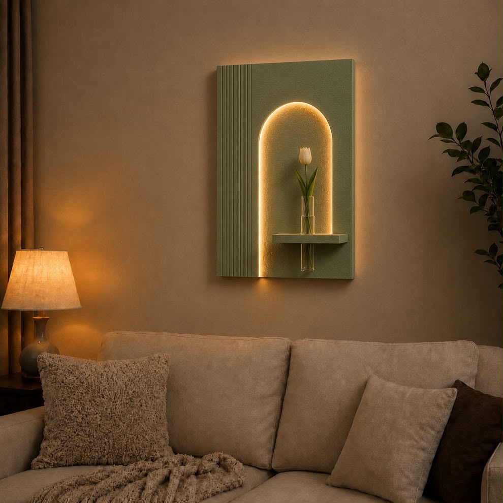 Modern LED Arch Wall Decor with Vase Shelf | Contemporary Minimalist Wall Art