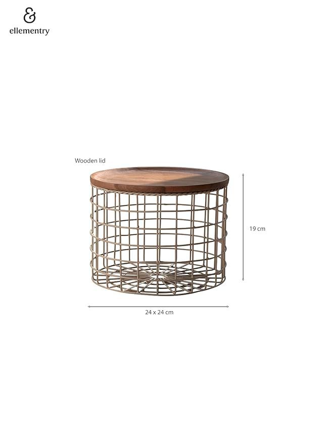 Metal Storage Basket with Wooden Lid – Multipurpose Kitchen Organizer