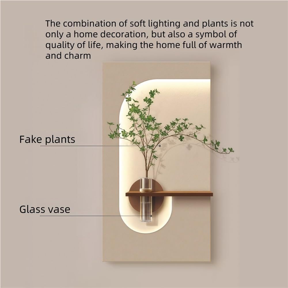 Modern LED Wall Vase Decor with Wooden Shelf | Luxury Nordic Wall Art
