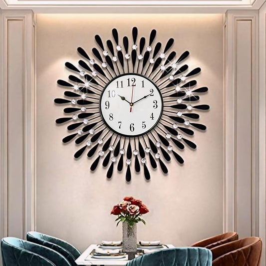 Wall Clock for Home Stylish 24 inch dial 8 inch Colour Black Beautiful Flower Design Antique Style Art Unique Office Decor Iron Glass Metal