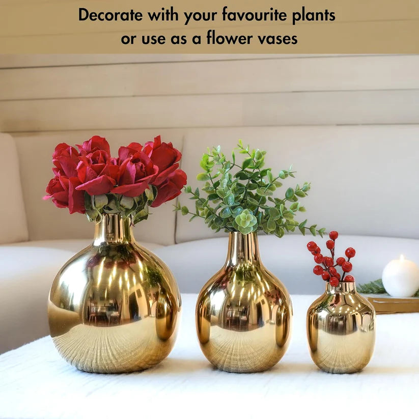 Premium Gold Decorative Vase for Fresh Flowers, Artificial Arrangements &amp; Elegant Home Styling