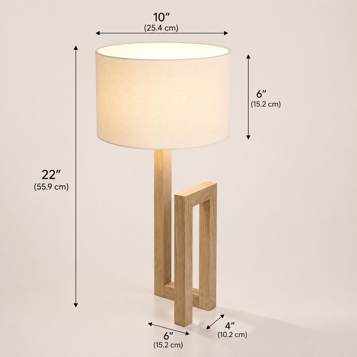 Modern Wooden Table Lamp with Fabric Shade – Minimalist Bedside & Living Room Lamp