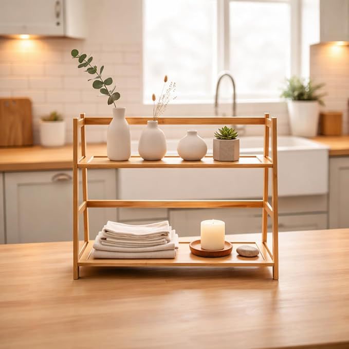 2-Tier Bamboo Countertop Organizer Shelf – Kitchen & Bathroom Storage Rack