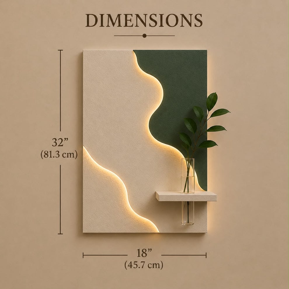 Modern Abstract LED Wall Decor with Vase Shelf | Contemporary Minimalist Wall Art