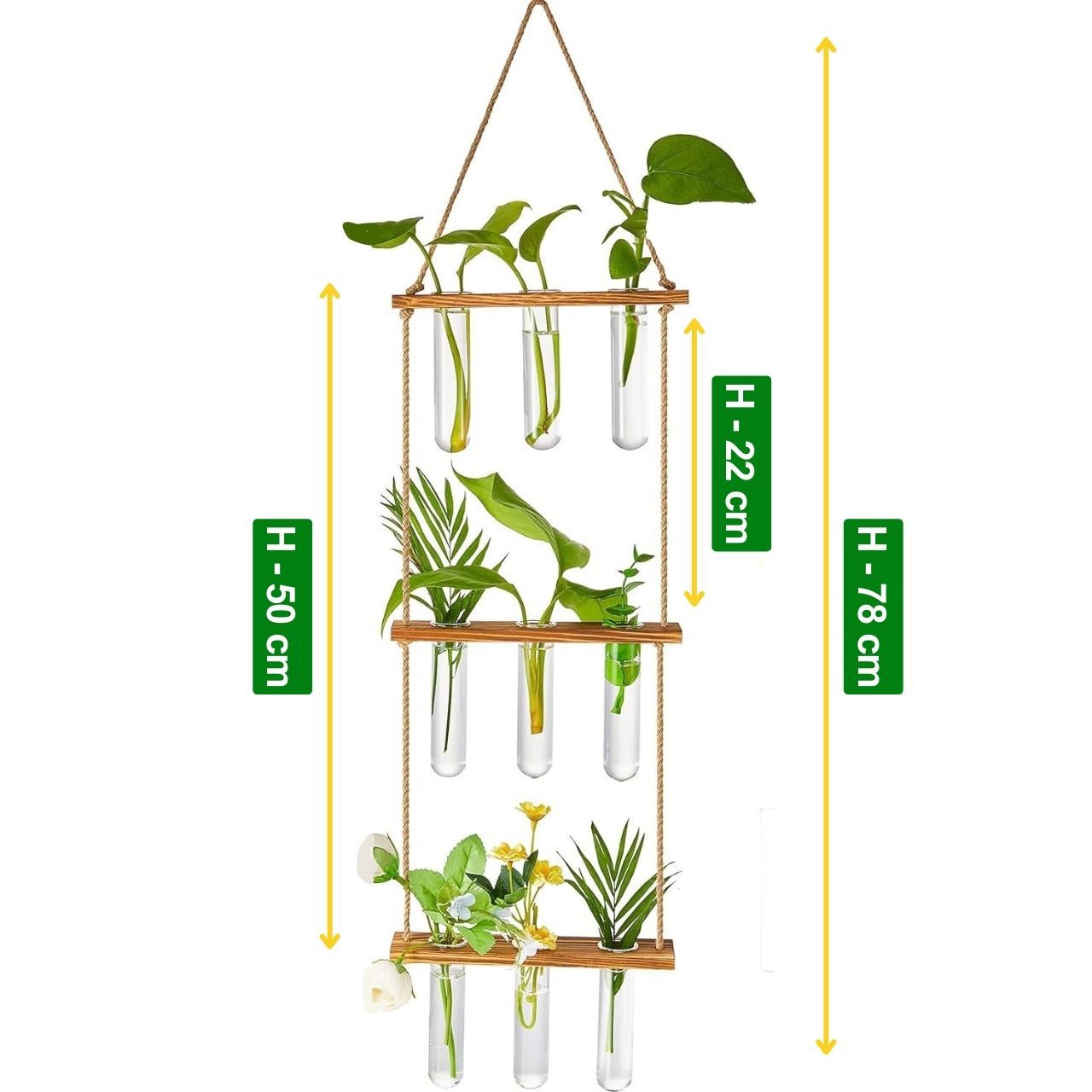 Modern Hanging Test Tube Planter – 3 Tier Wooden Wall Vase with Glass Tubes
