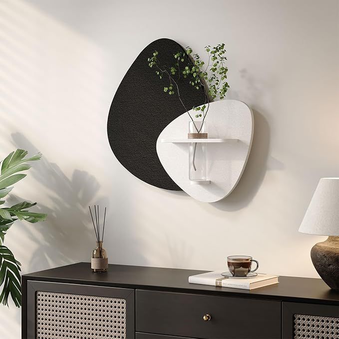 Modern Abstract Wall Art Shelf with Glass Vase Holder | Luxury Decorative Floating Shelf | Contemporary Wall Décor Accent
