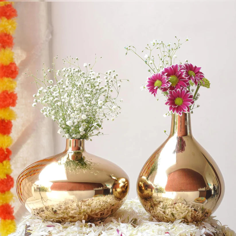 Premium Gold Decorative Vase for Fresh Flowers, Artificial Arrangements & Elegant Home Styling