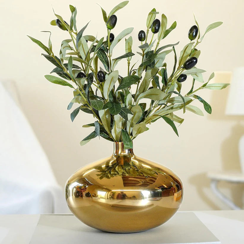 Minimalist Gold Metal Vase for Fresh & Artificial Flowers
