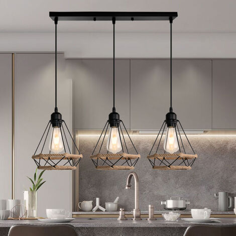 Industrial 3-Light Pendant Hanging Lamp with Rope Design – Modern Ceiling Light Fixture