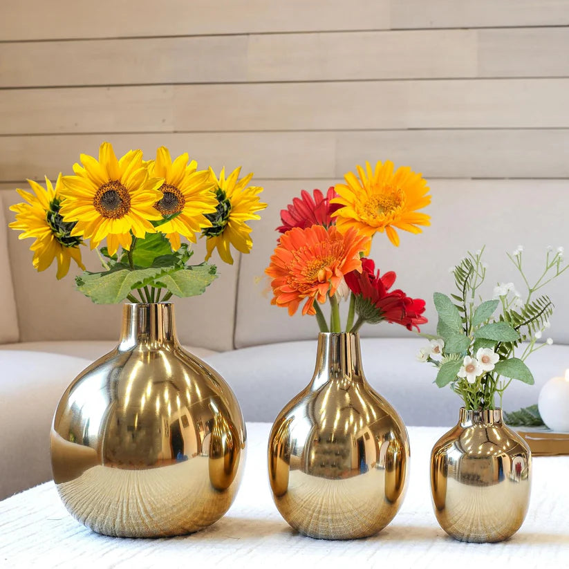 Premium Gold Decorative Vase for Fresh Flowers, Artificial Arrangements &amp; Elegant Home Styling