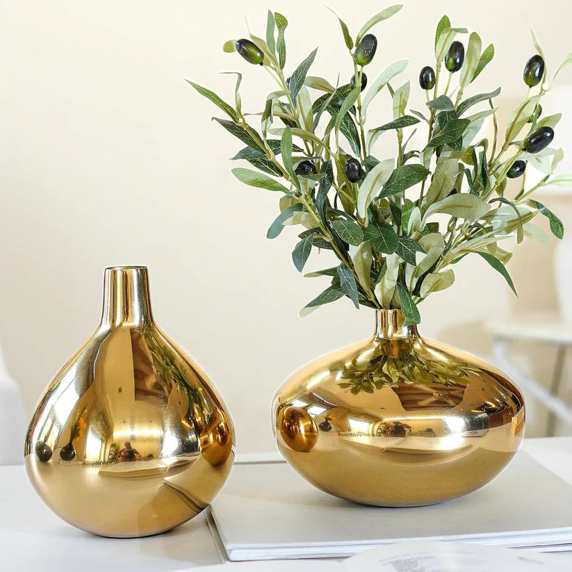 Premium Gold Decorative Vase for Fresh Flowers, Artificial Arrangements & Elegant Home Styling