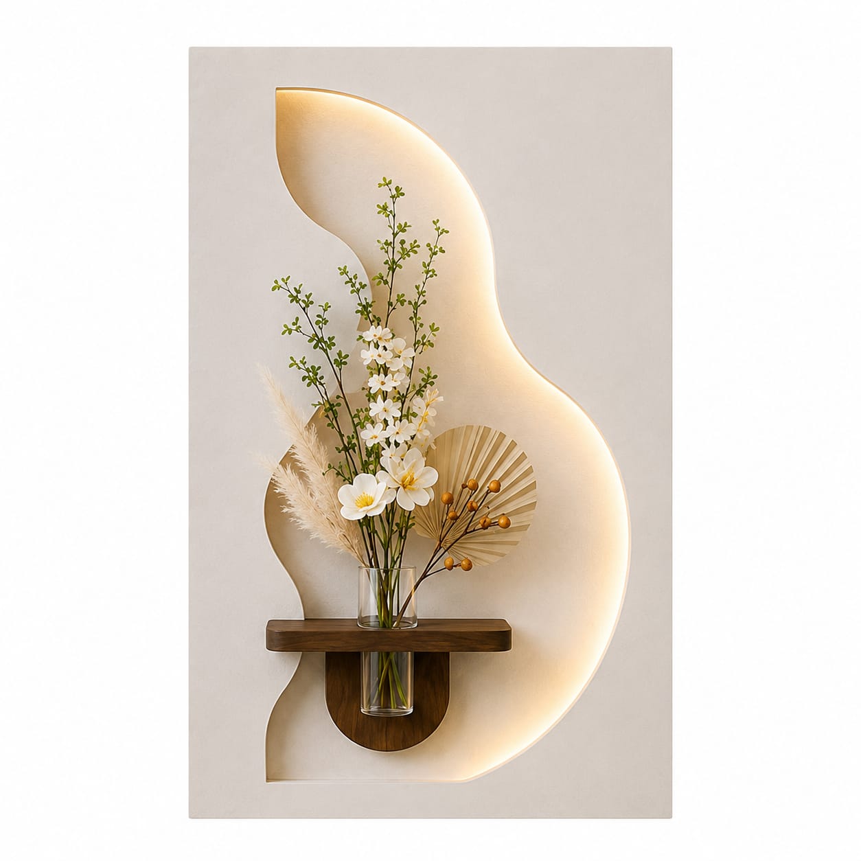 Luxury LED Wall Art Shelf with Vase Holder | Modern Illuminated Decorative Wall Panel | Contemporary Entryway & Living Room Décor