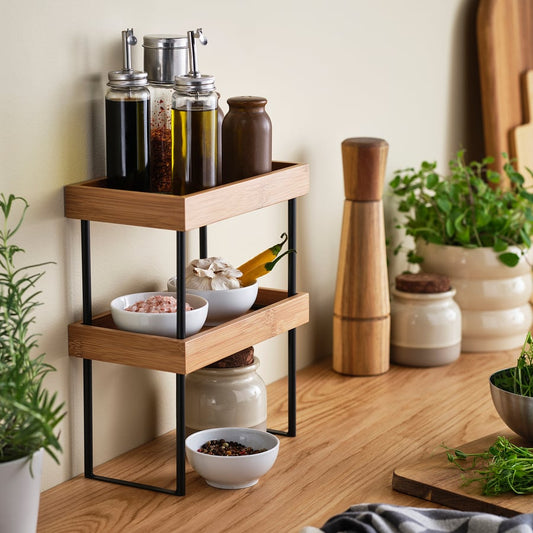 Modern Wooden Countertop Organizer Stand – Multipurpose Kitchen & Bathroom Storage Rack
