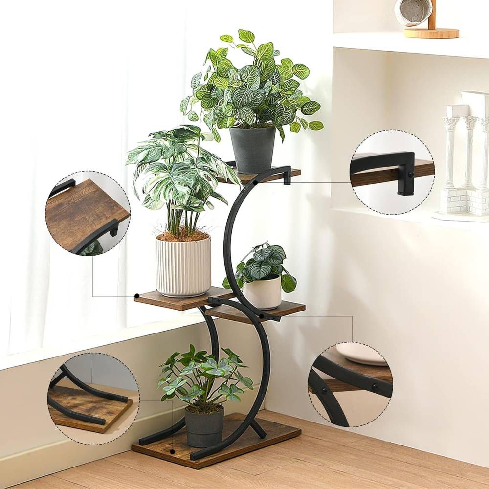 Modern Circular Plant Stand – Multi-Tier Indoor Planter Rack (Wood & Metal Design)