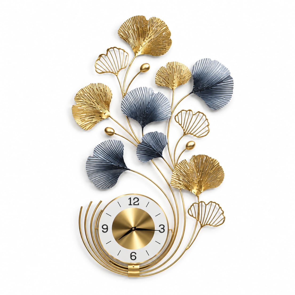 Golden Leaf Metal Wall Clock