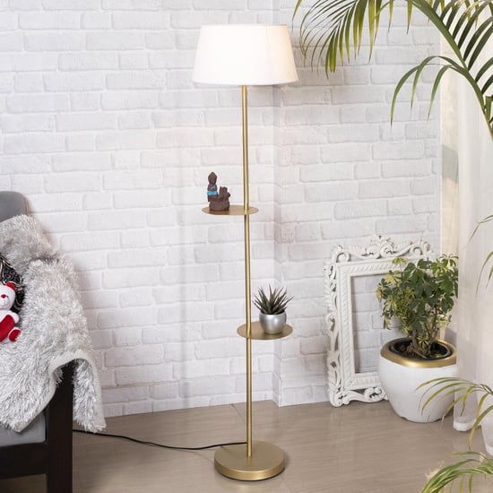 “Modern Floor Lamp with Dual Shelves | Minimalist Standing Lamp with Storage for Living Room & Bedroom”