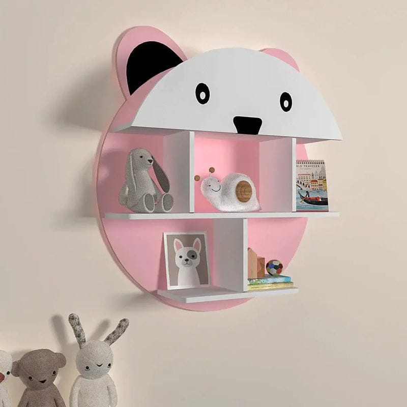Cute Bear Shape Kids Wall Shelf – Cartoon Wooden Floating Storage Rack for Nursery & Bedroom