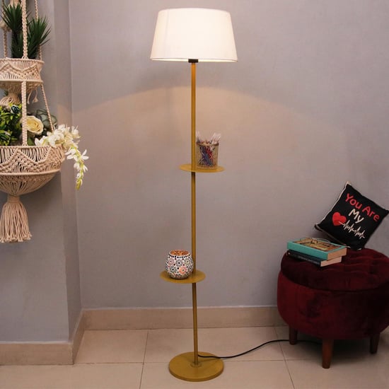 “Modern Floor Lamp with Dual Shelves | Minimalist Standing Lamp with Storage for Living Room & Bedroom”