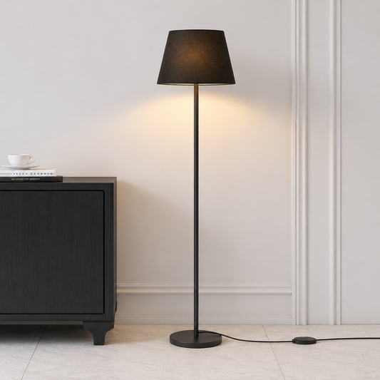 Premium Standing Modern Black Floor Lamp with Black Metal Shade