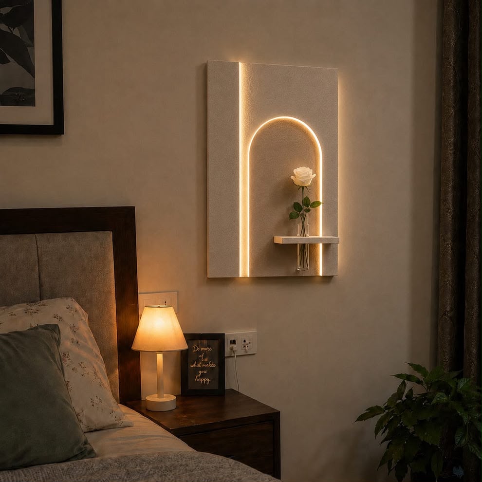 Modern LED Arch Wall Decor with Vase Shelf | Minimalist Wall Art