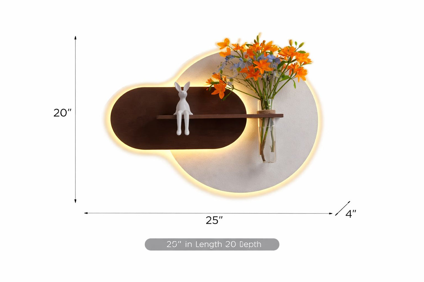 Modern LED Wall Shelf with Glass Vase Holder – Decorative Wooden Wall Décor