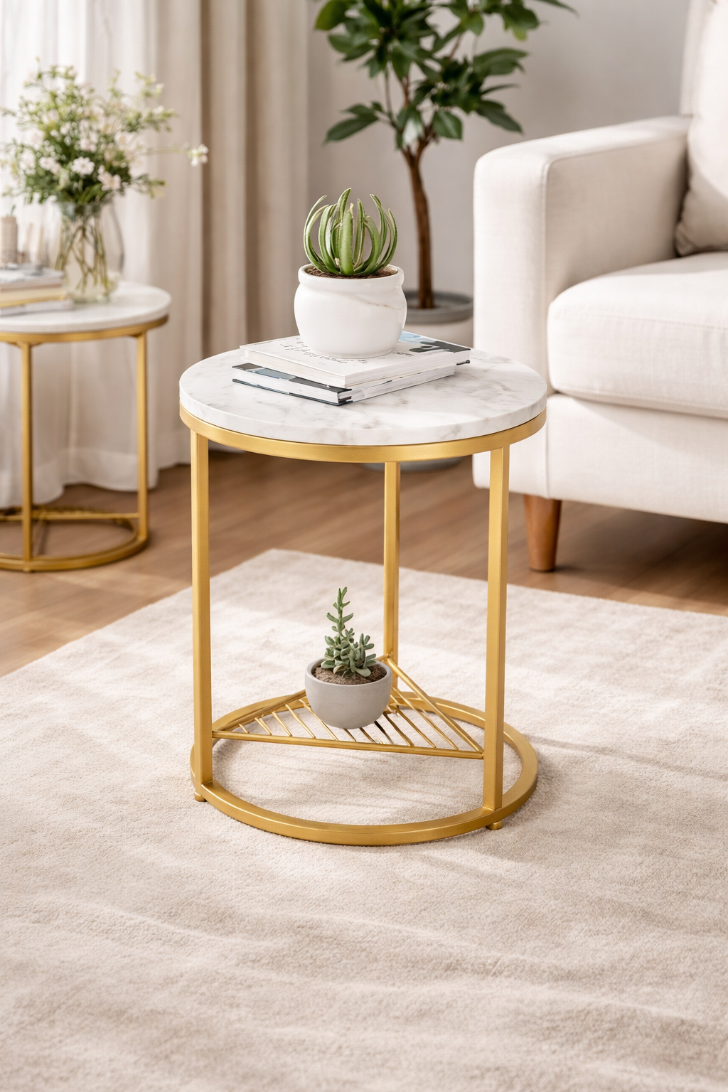 Luxury Marble Top Gold Side Table