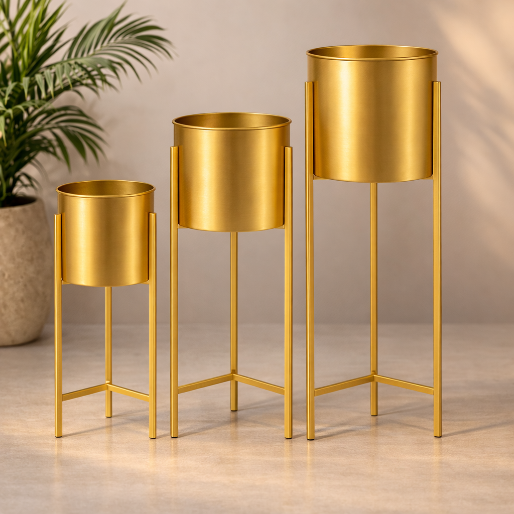 Luxury Gold Metal Planter Stand Set