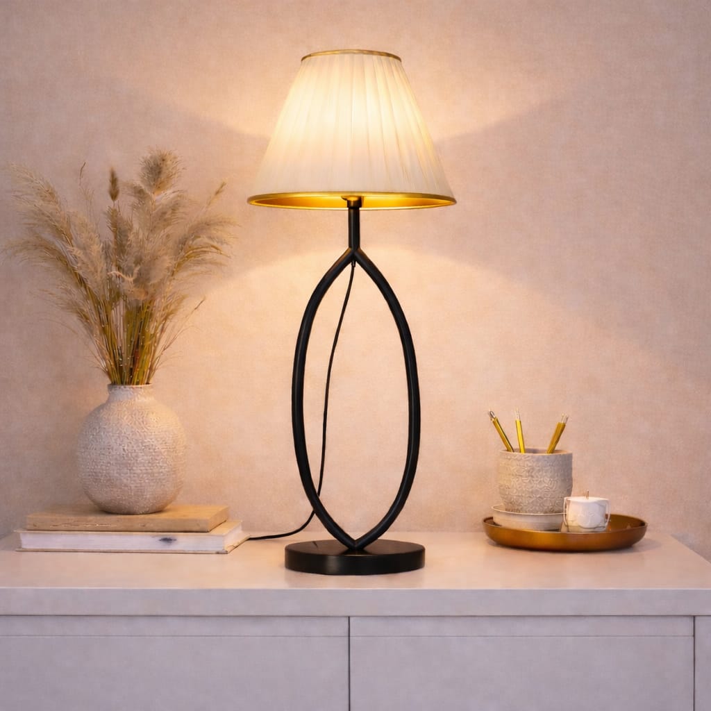 Modern Black Table Lamp with Fabric Shade | Elegant Bedside Lamp 24 Inch