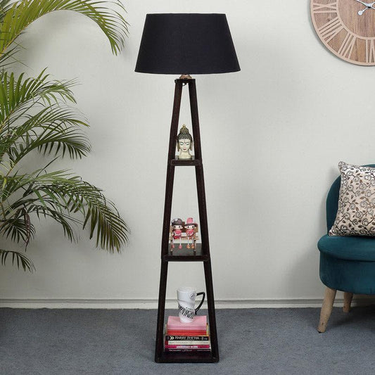 Modern Wooden Floor Lamp with Black Shade | Decorative Standing Lamp for Living Room, Bedroom & Office | 59.4 Inch Tall