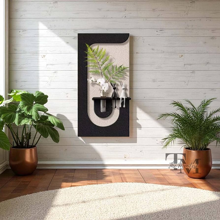 Anas Art and Crafts Modern LED Wall Decor with Shelf & Vase, Warm White Decorative Wall Light