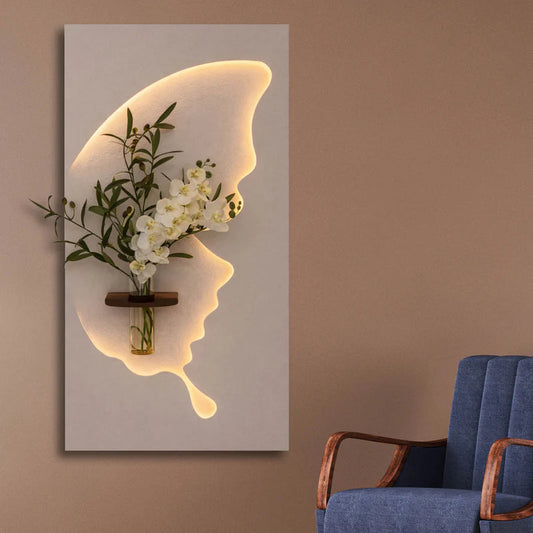 Anas Art and Crafts Modern LED Wall Decor with Shelf & Vase, Warm White Decorative Wall Light