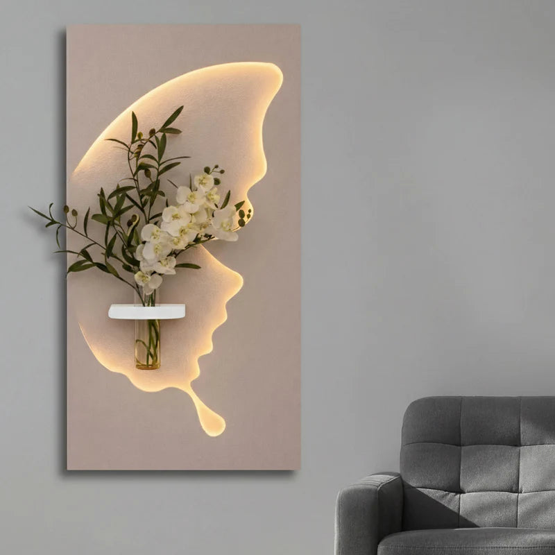 Anas Art and Crafts Modern LED Wall Decor with Shelf & Vase, Warm White Decorative Wall Light
