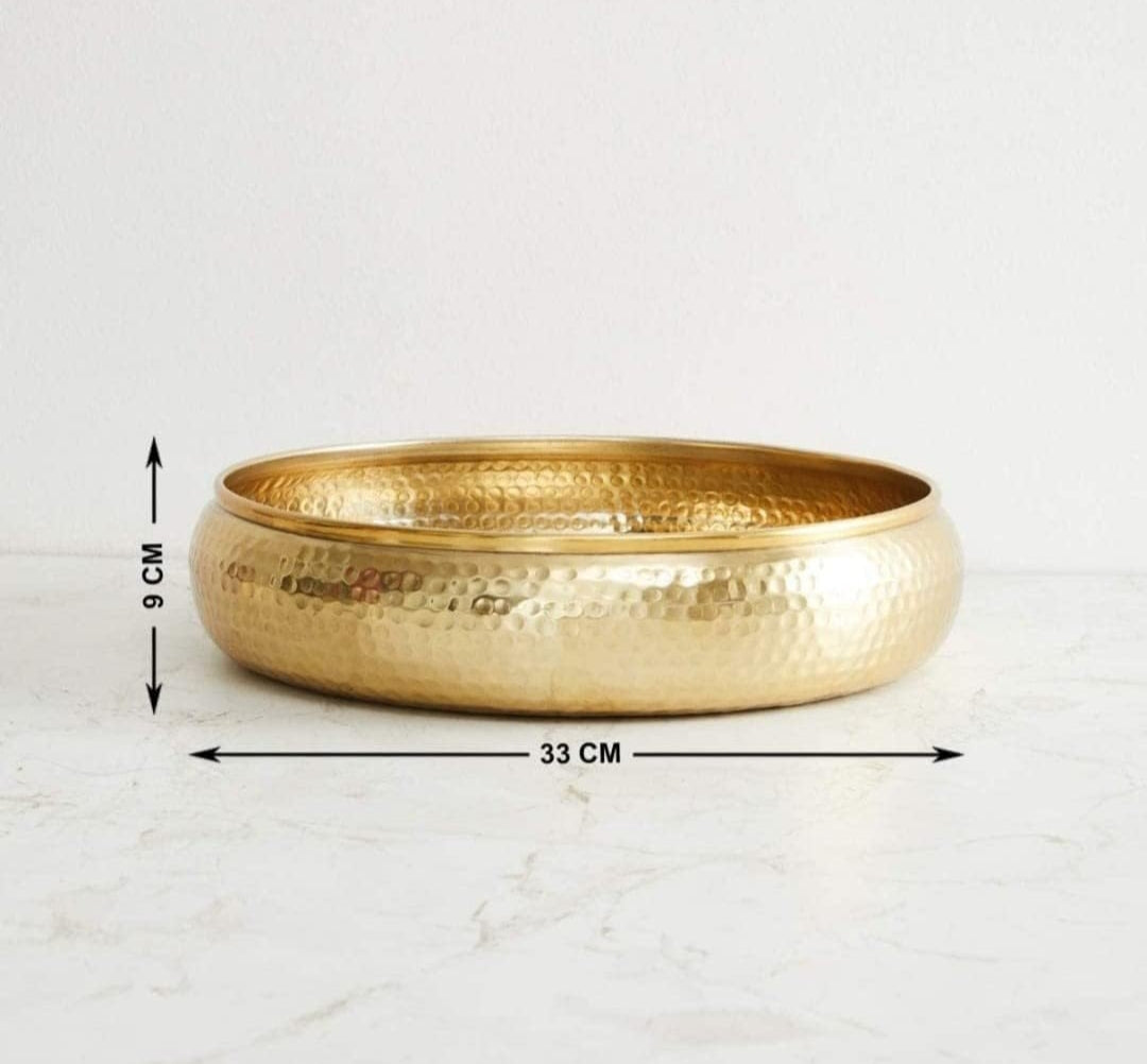 Hand Hammered Brass Urli Bowl – 33 cm Decorative Diya / Floating Candle Bowl for Home & Diwali Decor