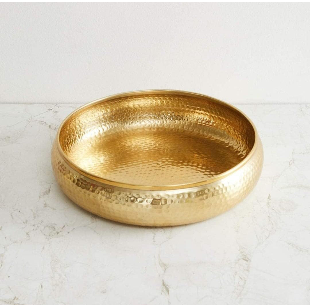 Hand Hammered Brass Urli Bowl – 33 cm Decorative Diya / Floating Candle Bowl for Home & Diwali Decor