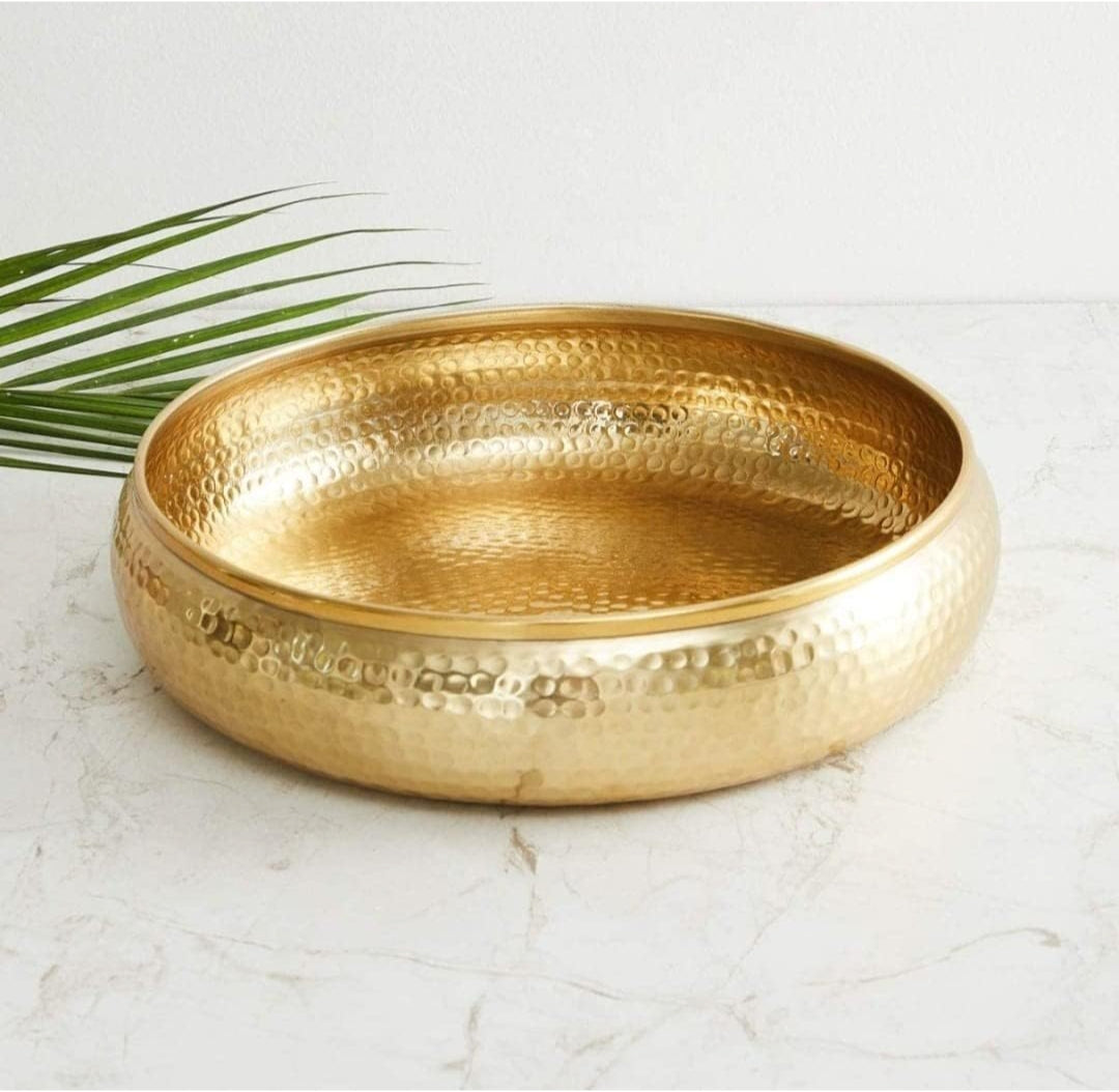 Hand Hammered Brass Urli Bowl – 33 cm Decorative Diya / Floating Candle Bowl for Home & Diwali Decor