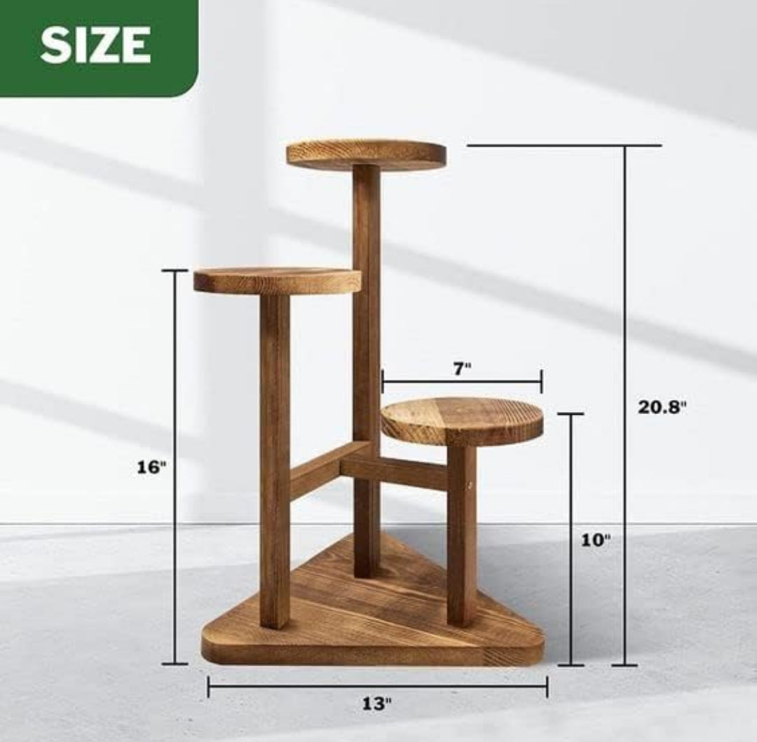 3 Tier Wooden Plant Stand for Indoor Plants | Modern Corner Flower Pot Holder | Multi-Level Display Rack