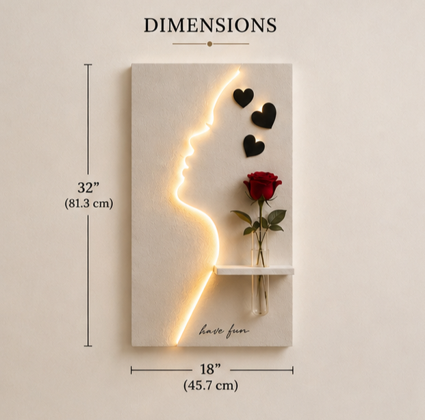 Aesthetic Neon Face Wall Art with Floating Shelf & Heart Decor