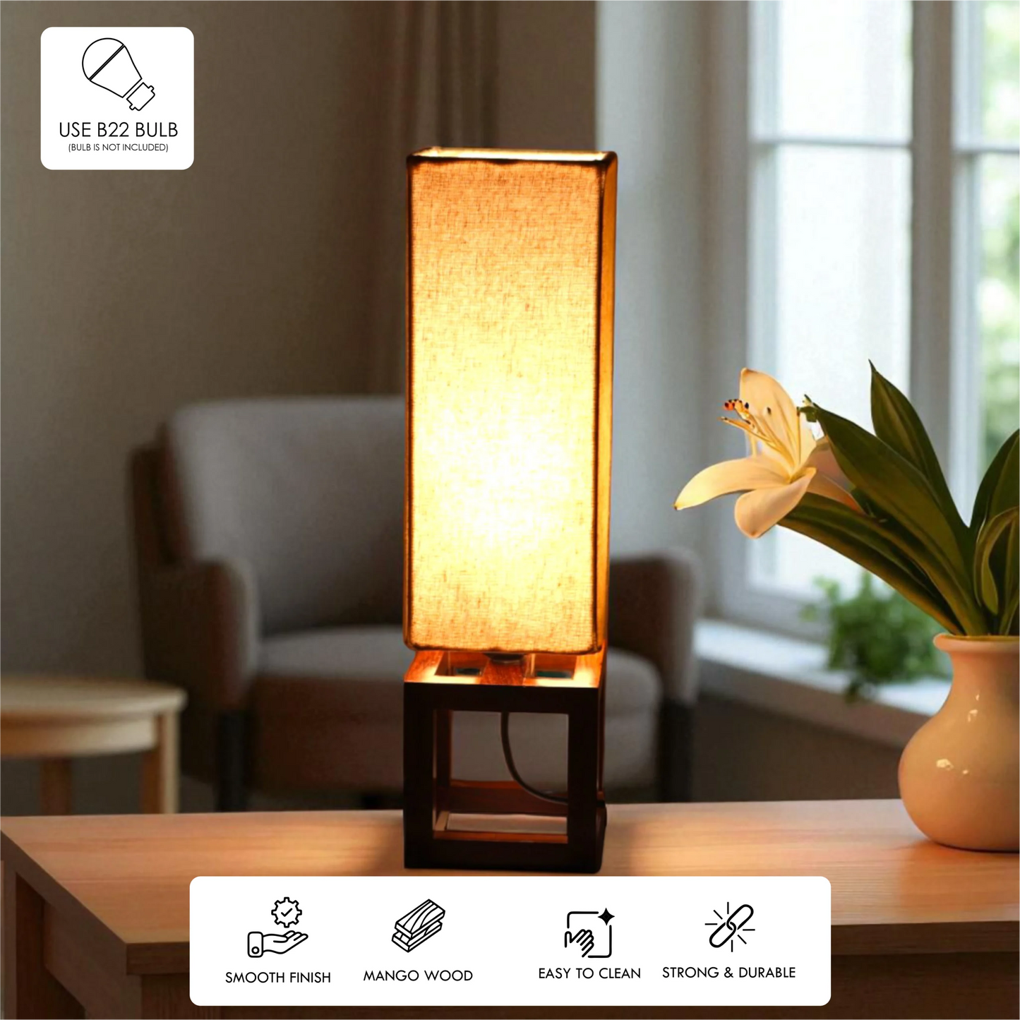 Wooden Lamp | Sculptural Table Lamp for Modern Home Decor