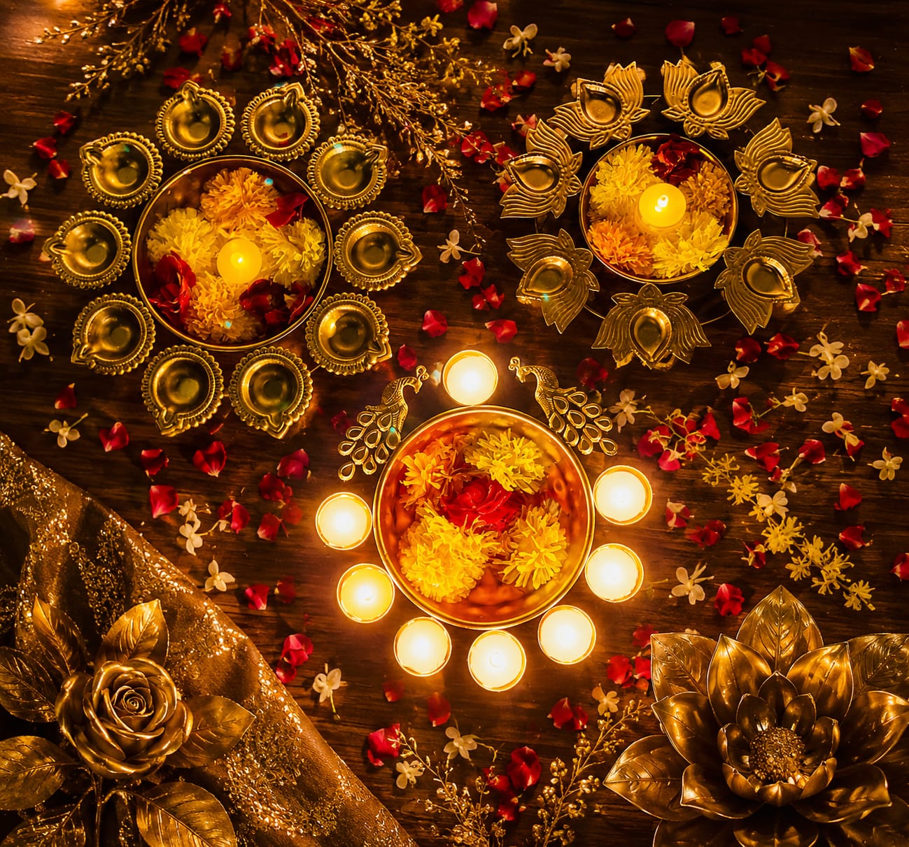 Copper Metal Diya Urli Home,Office Table Decor Diwali Decoration Items for Home Set of 3 (Size 10,10 and 12 inches)