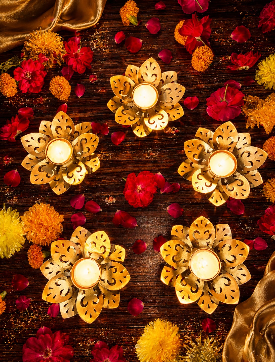 Premium Candle Flower Urli for Home Decor, Diwali Decoration,Table Decor (Size - 5'' inch - Sat of - 5)